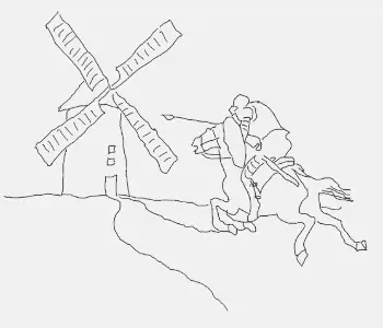 Don Quixote kämpft gegen Windmühlen